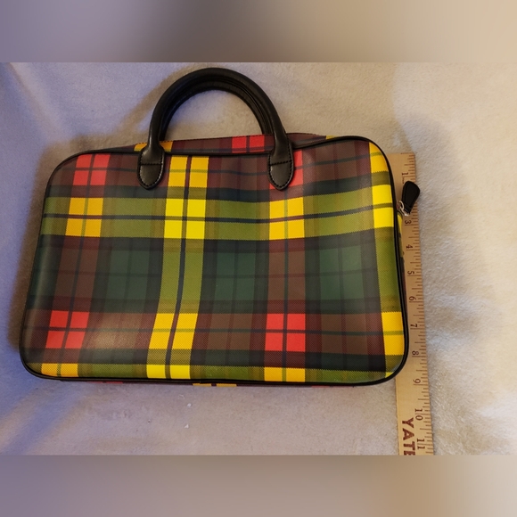Baekgaard Tartin Plaid Zippered Tote  Handbag Red,Yellow,Green,and Black - Picture 7 of 7